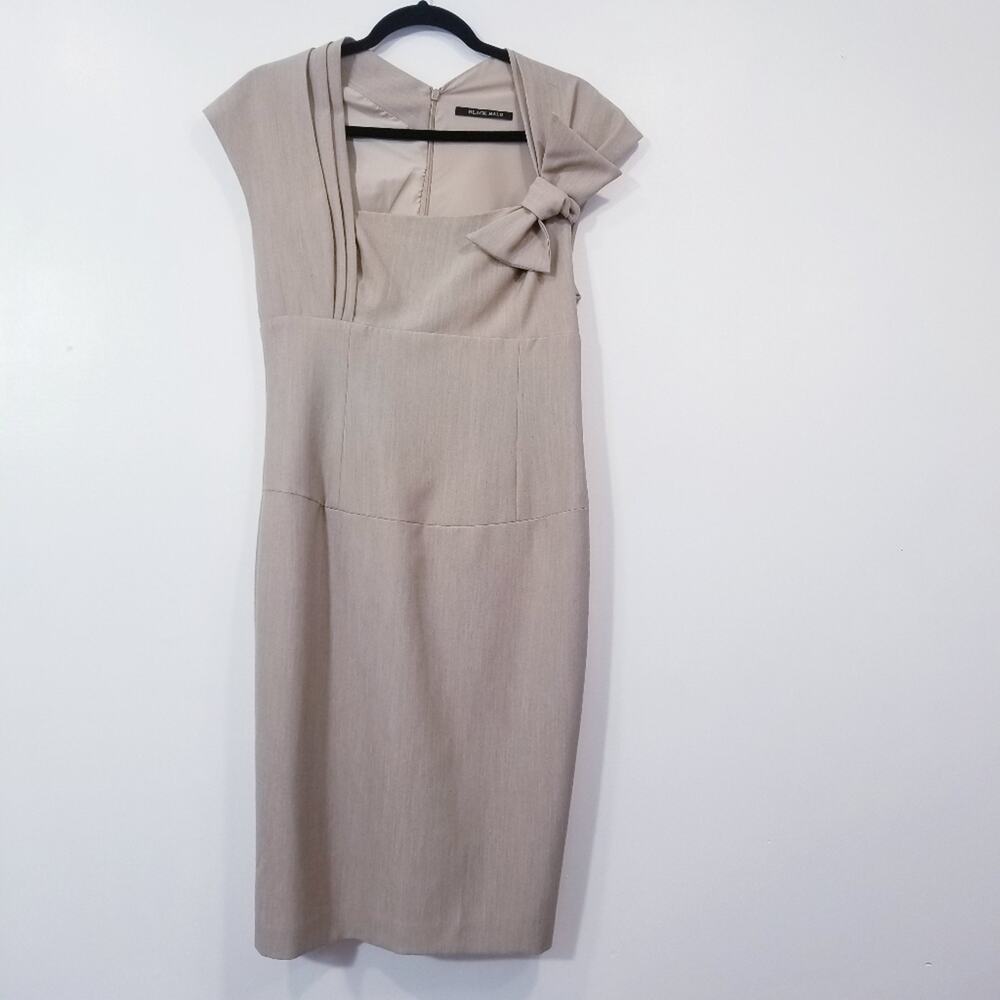Black Halo Elegant Sheath Dress with Bow Detail Cap Sleeves